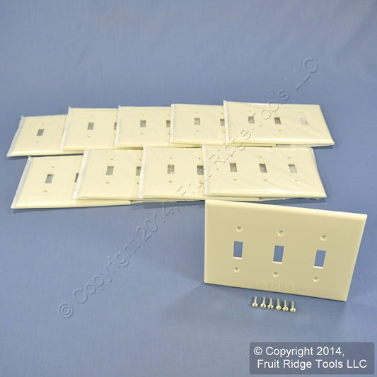 Leviton PJ3-A Almond 3-Gang Toggle Unbreakable Nylon Midway Wallplate Cover 10pc