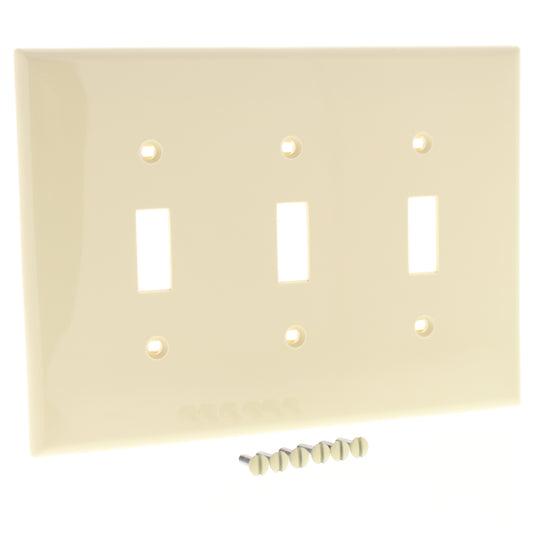 Leviton PJ3-I Ivory 3-Gang Toggle Switch Unbreakable Nylon Midway Wallplate