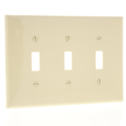 Leviton PJ3-I Ivory 3-Gang Toggle Switch Unbreakable Nylon Midway Wallplate