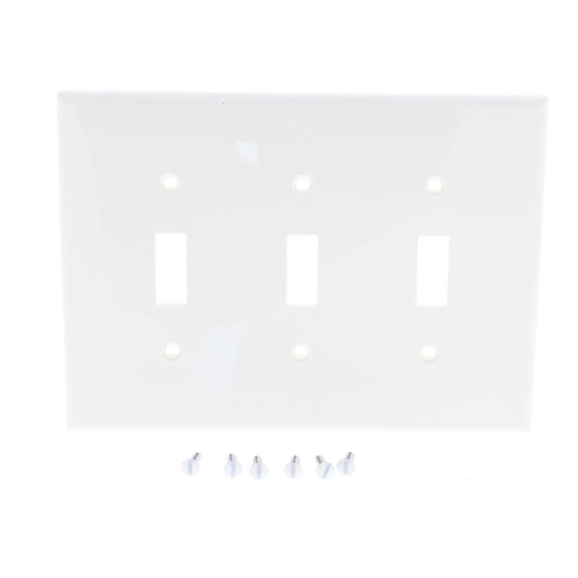 Leviton PJ3-W White 3-Gang Toggle Switch Unbreakable Nylon Midway Wallplate