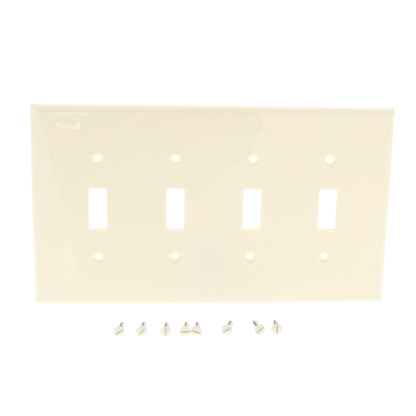 Leviton Almond 4-Gang Midway Unbreakable Toggle Switch Wallplate Cover PJ4-A