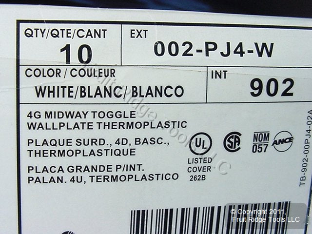 Leviton PJ4-W White 4-Gang Toggle Unbreakable Nylon Midway Wallplate Cover 10pcs