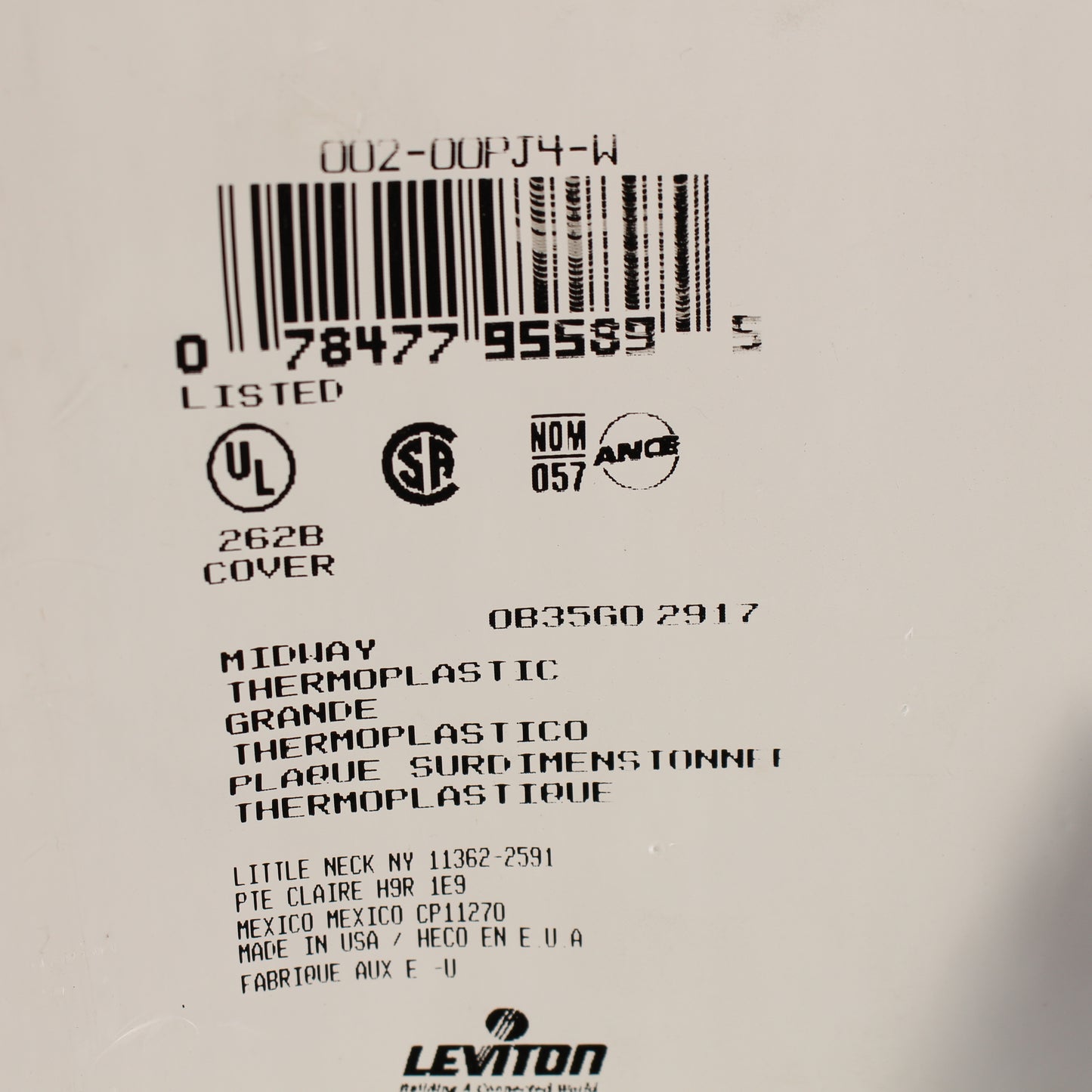 Leviton PJ4-W White 4-Gang Toggle Switch Unbreakable Nylon Midway Wallplate