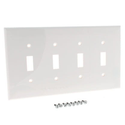 Leviton PJ4-W White 4-Gang Toggle Switch Unbreakable Nylon Midway Wallplate