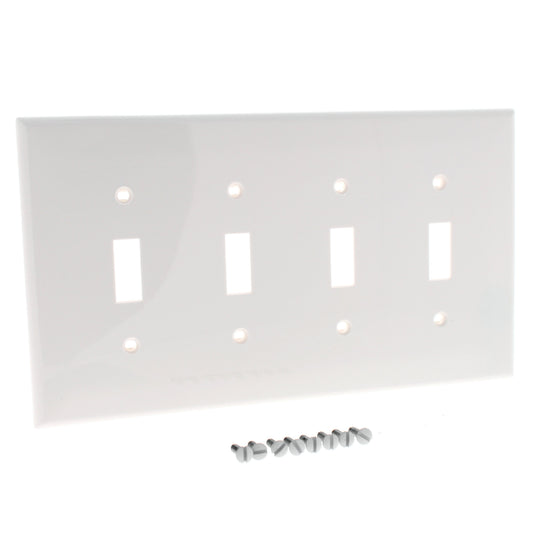 Leviton PJ4-W White 4-Gang Toggle Switch Unbreakable Nylon Midway Wallplate