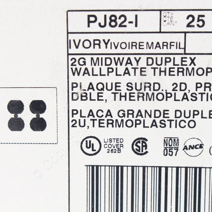 Leviton PJ82-I Ivory 2-Gang Duplex Outlet Unbreakable Midway Wallplates 25pcs