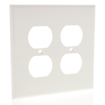 Leviton PJ82-W White Unbreakable 2-Gang Duplex Outlet Receptacle Wallplate Cover