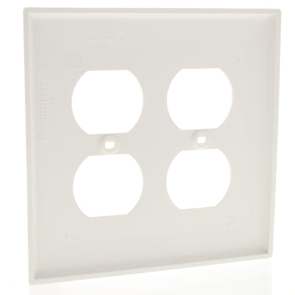 Leviton PJ82-W White Unbreakable 2-Gang Duplex Outlet Receptacle Wallplate Cover