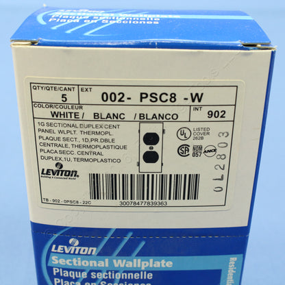 Leviton PSC8-W White Nylon Receptacle Outlet Center Panel Sectional Covers 10pk