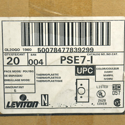 Leviton PSE7-I Ivory 1-Gang 1.406" Outlet Unbreakable Sectional Wallplate 20pcs