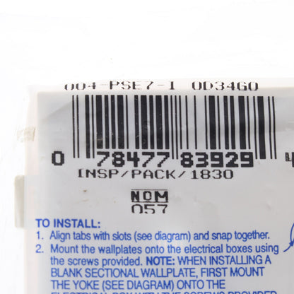 Leviton PSE7-I Ivory End Sectional Receptacle Nylon Wallplate 1.406" Outlet