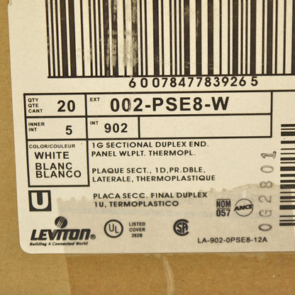 Leviton PSE8-W White 1-Gang Unbreakable Duplex Sectional Wallplate Cover 20-pack