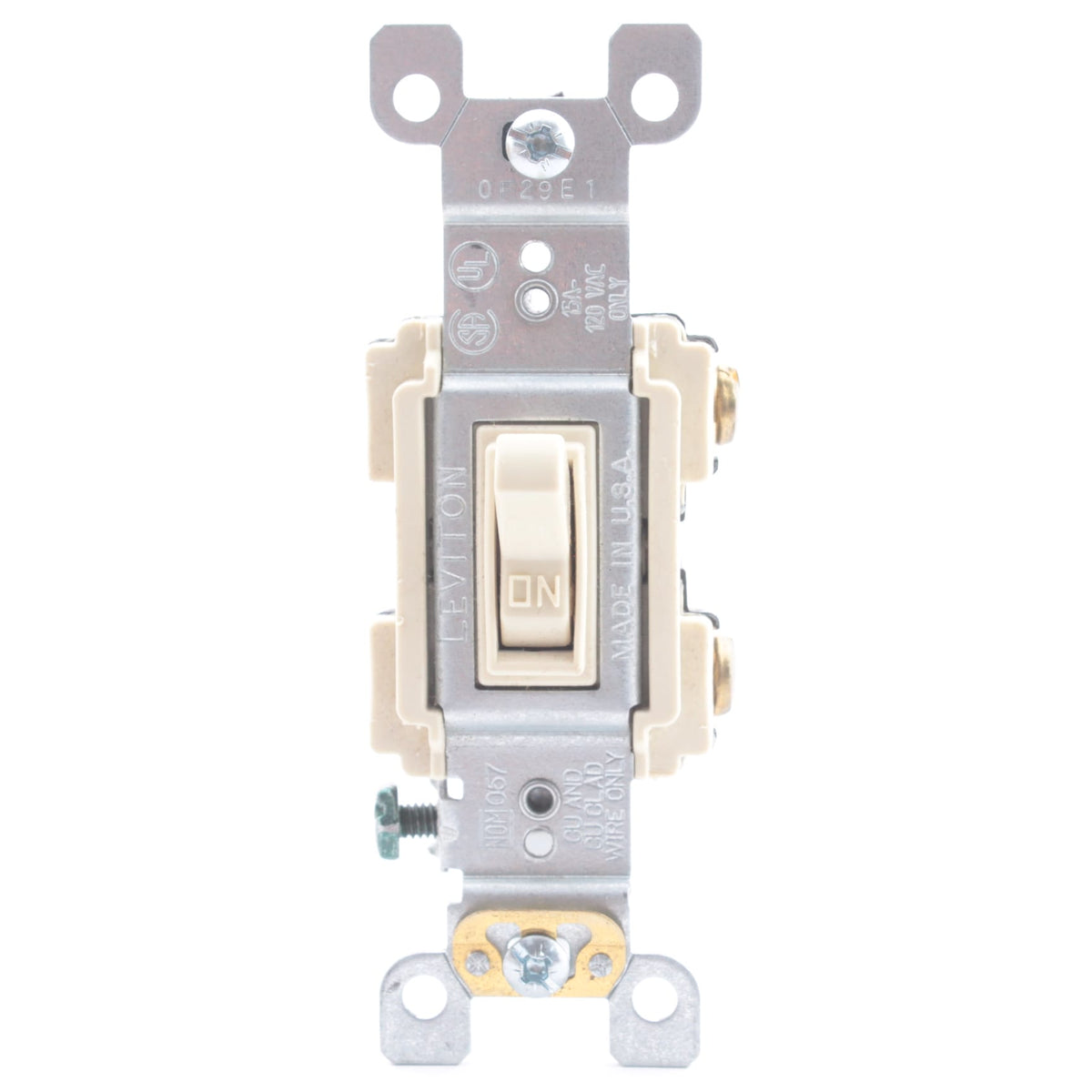 Leviton Ivory Framed Toggle Wall Light Switch Single Pole 15A 120V Bulk RS115-2I