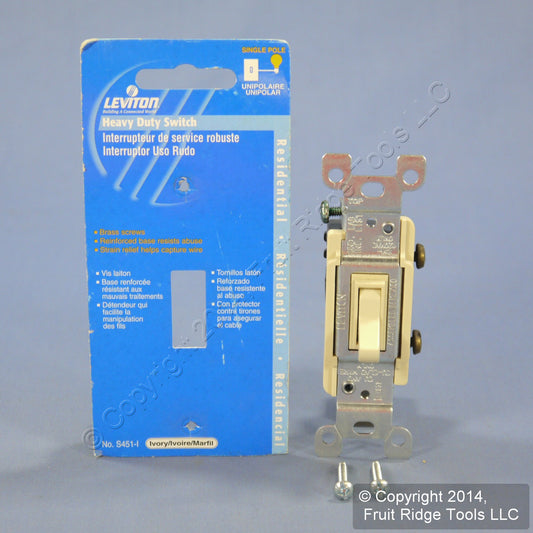 Leviton Ivory Heavy Duty Toggle Wall Light Switch 15A S451-I Carded