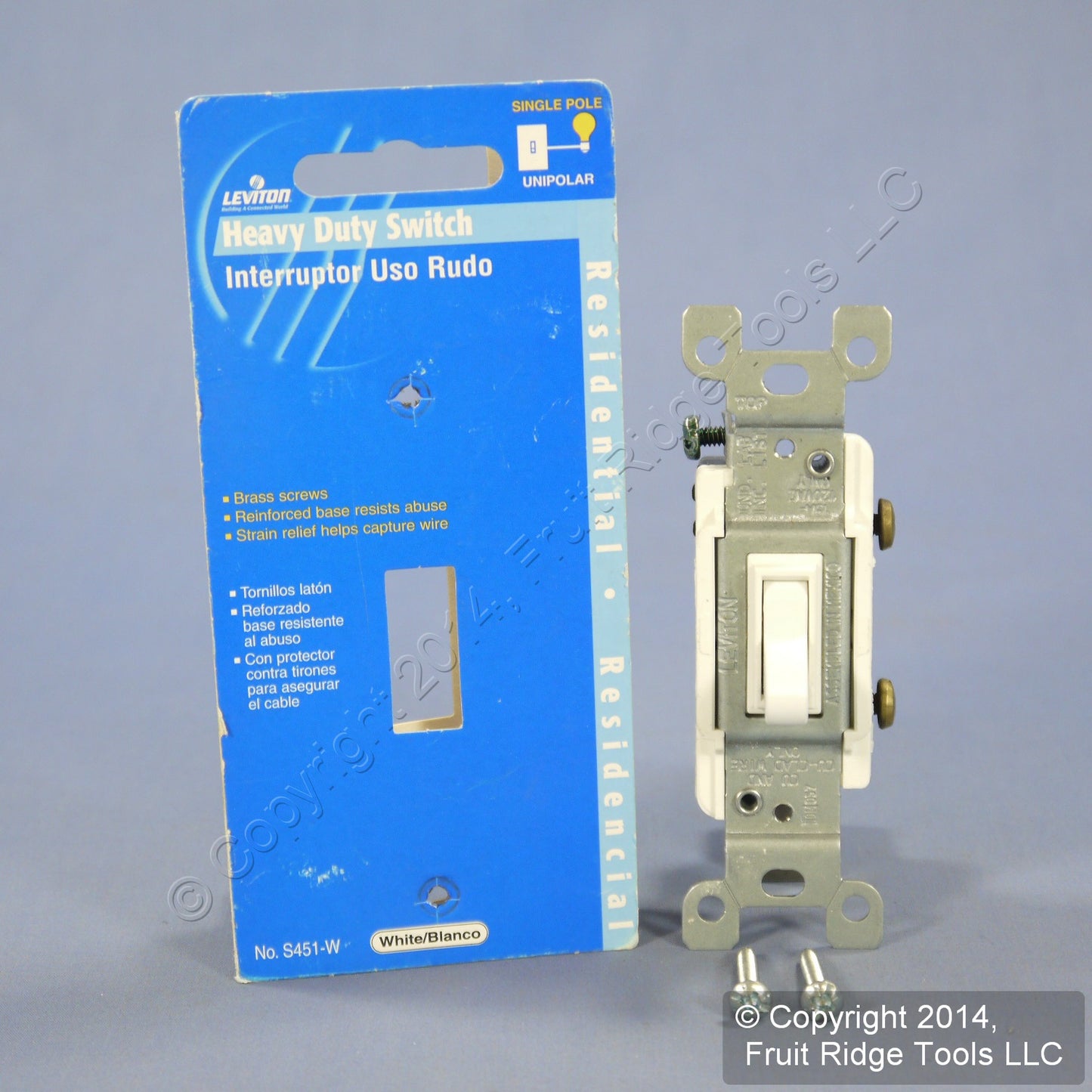Leviton White Heavy Duty Framed Single Pole Toggle Light Switch 15A S451-W