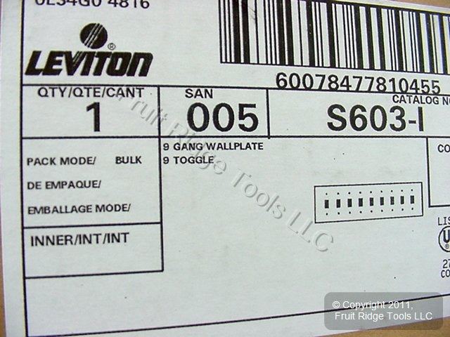 Leviton S603-I Ivory 9-Gang Toggle Switch Painted Metal Standard Wallplate Cover