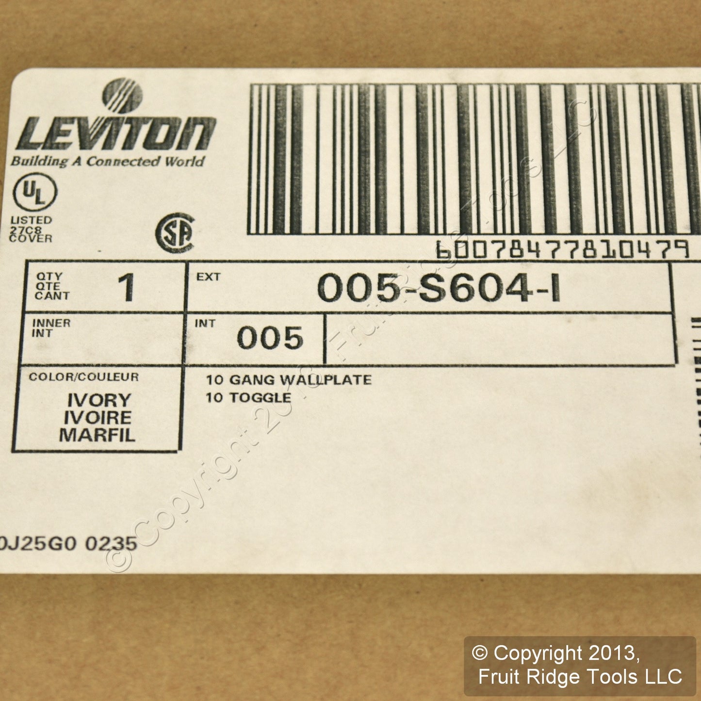 Leviton S604-I Ivory 10-Gang Toggle Switch Painted Metal Standard Size Wallplate