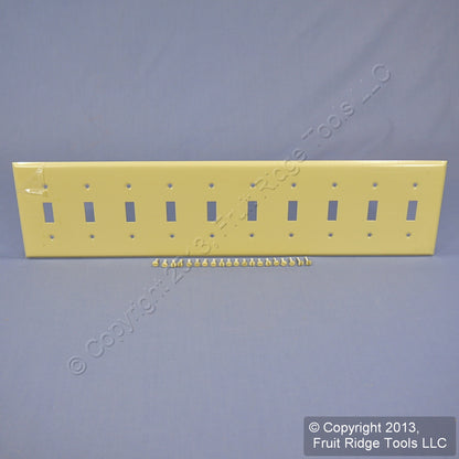 Leviton S604-I Ivory 10-Gang Toggle Switch Painted Metal Standard Size Wallplate