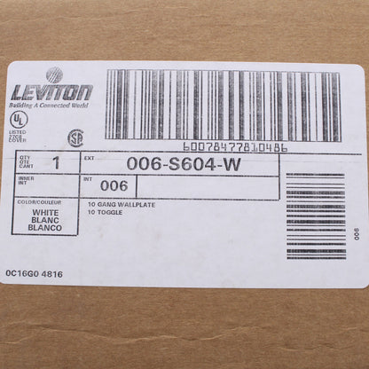 Leviton S604-W White 10-Gang Steel Toggle Switch Cover Wall Plate Switchplate