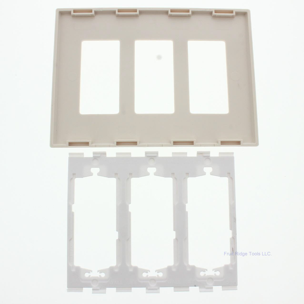 Leviton SJ263-ST Light Almond 3-Gang Decora Unbreakable Midway Screwless Cover