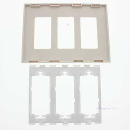 Leviton SJ263-ST Light Almond 3-Gang Decora Unbreakable Midway Screwless Cover