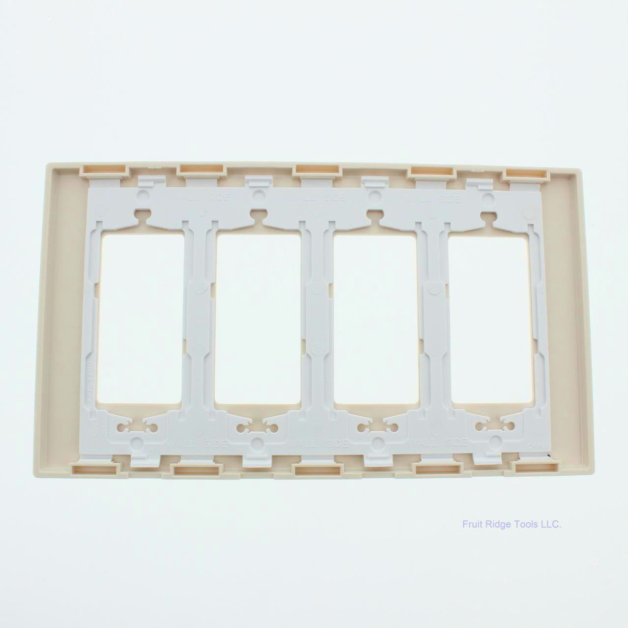 Leviton SJ264-ST Light Almond 4-Gang Unbreakable 4-Decora Midway Screwless Cover