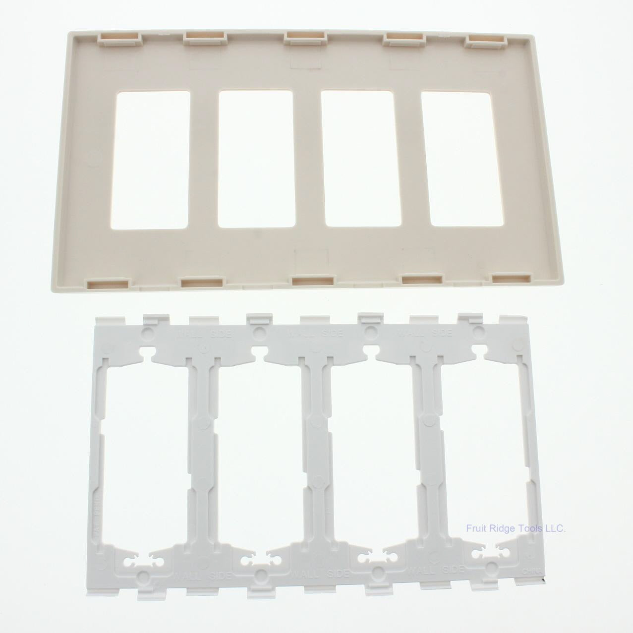 Leviton SJ264-ST Light Almond 4-Gang Unbreakable 4-Decora Midway Screwless Cover