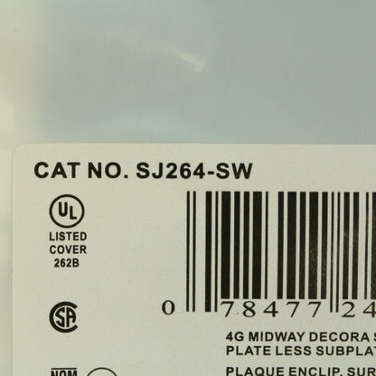 Leviton SJ264-SW White 4-Gang 4-Decora Unbreakable Nylon Midway Screwless Cover