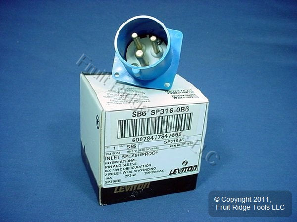 Leviton Pin & Sleeve Splashproof Inlet Plug 16A 250V SP316B6