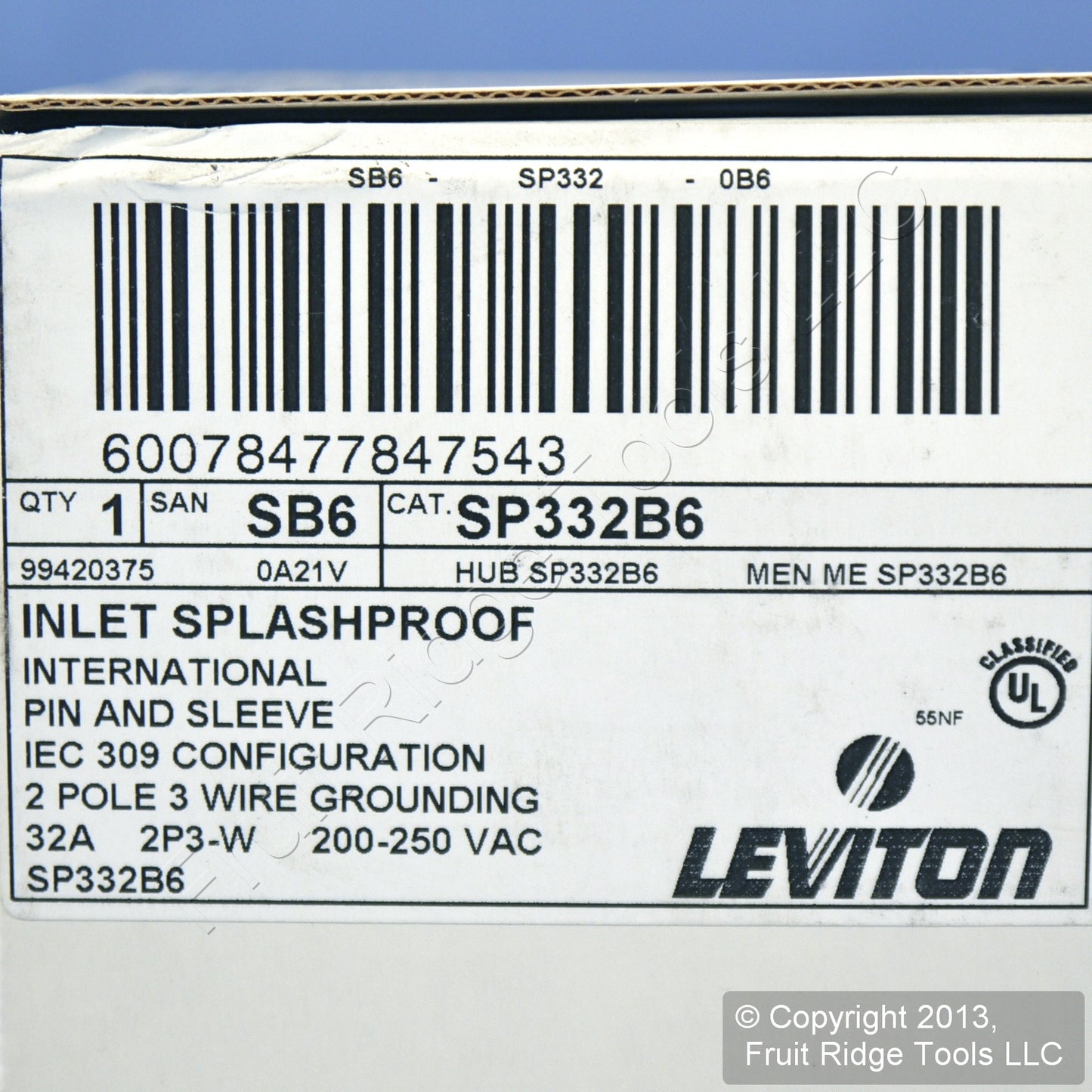 Leviton Pin & Sleeve Plug Splashproof Inlet 32A 250VAC SP332B6