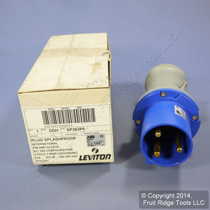Leviton International-Rated Splashproof Pin & Sleeve Plug 63A 250VAC SP363P6