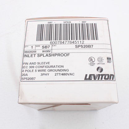 Leviton Pin & Sleeve Splashproof Plug Inlet 20A 277/480VAC 3�Y SP520B7