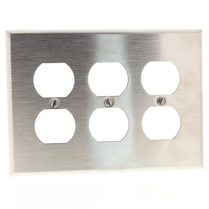 10 Leviton Non-Mag Stainless Steel Midway 3-Gang Receptacle Wallplates SSJ83-40