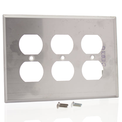 Leviton SSJ83-40 Stainless Steel 3-Gang Midway Receptacle Wallplate Non-Magnetic