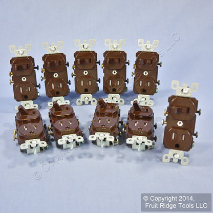 Leviton T5225 Brown Tamper Resistant Wall Toggle Light Switch Outlet 15A 10-Pack