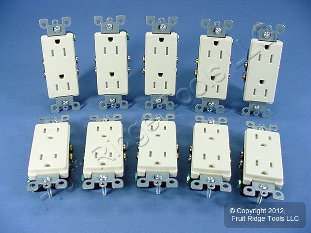 10 Leviton Almond Tamper Resistant Duplex Receptacle Outlets 5-15 15A T5325-A