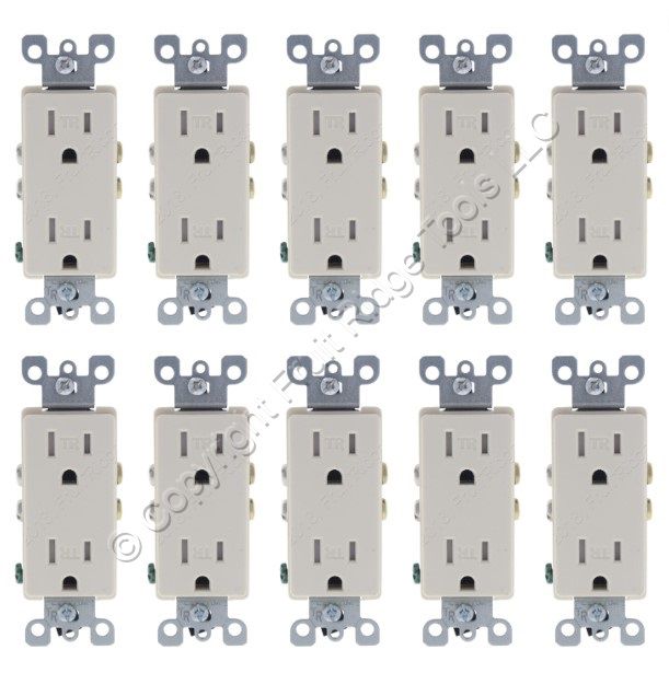10 Leviton Light Almond Tamper Resistant Decora Receptacles Outlet 5-15R T5325-T