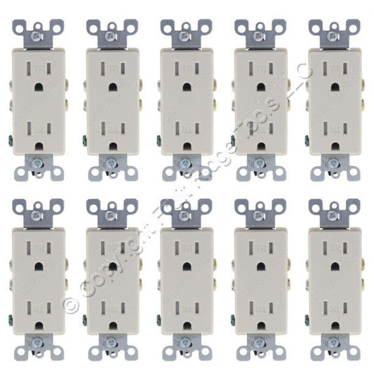 10 Leviton Light Almond Tamper Resistant Decora Receptacles Outlet 5-15R T5325-T