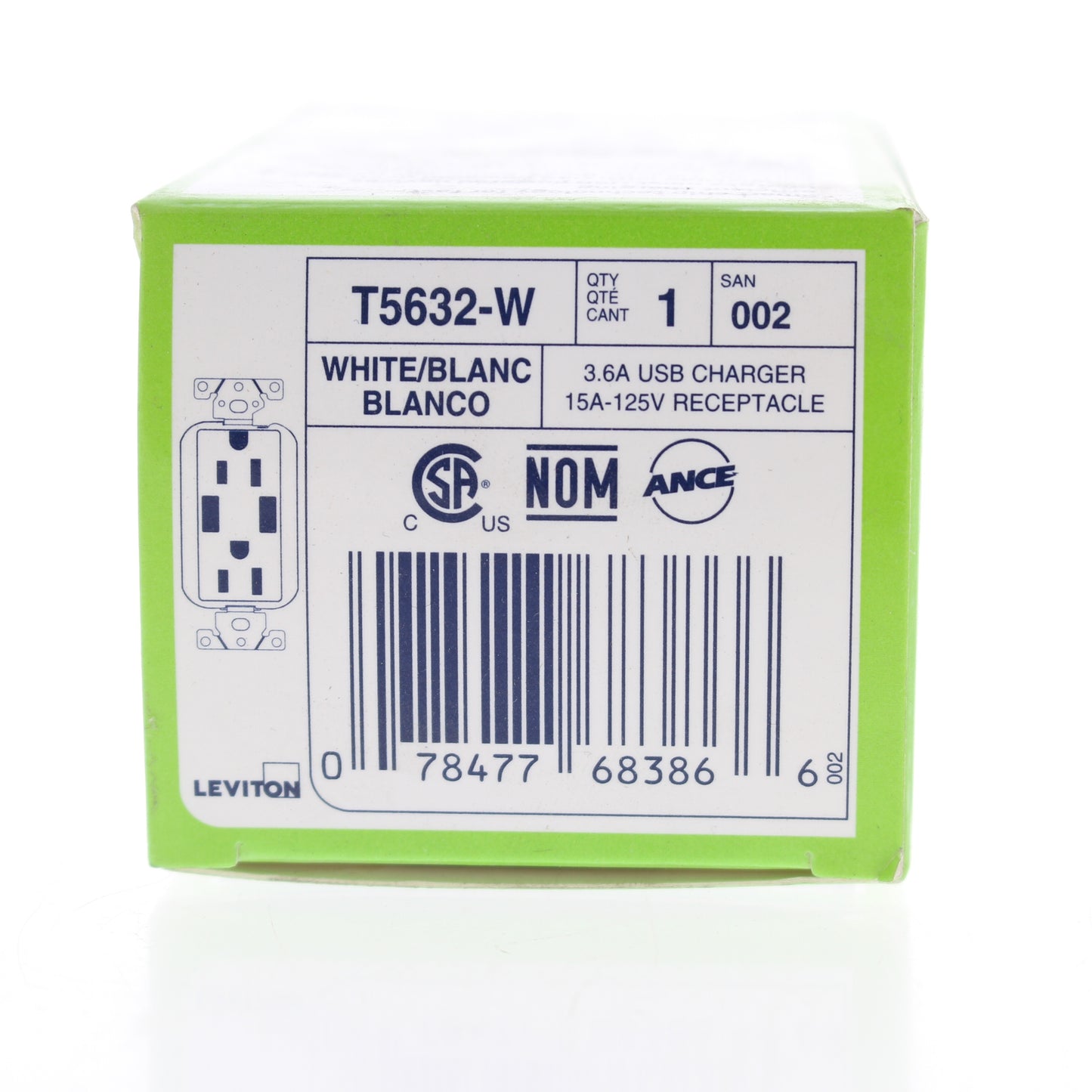 Leviton T5632-W Wall Outlet Charger with 15A Tamper Resistant Receptacles