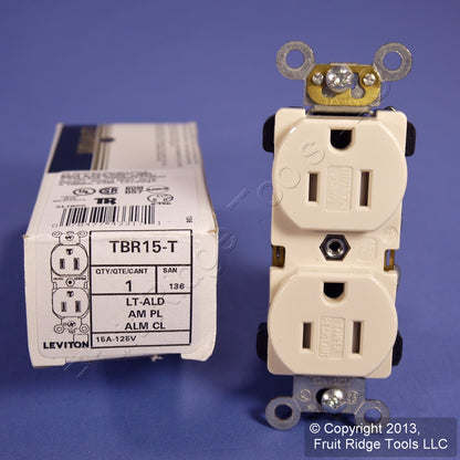 Leviton Lt. Almond Tamper Resistant Duplex Receptacle Outlet 15A TBR15-T Boxed
