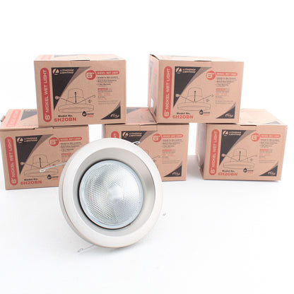 6 Lithonia 6" Brushed Nickel Outdoor Light Recessed Finishing Trim + Bulb 6H20BN