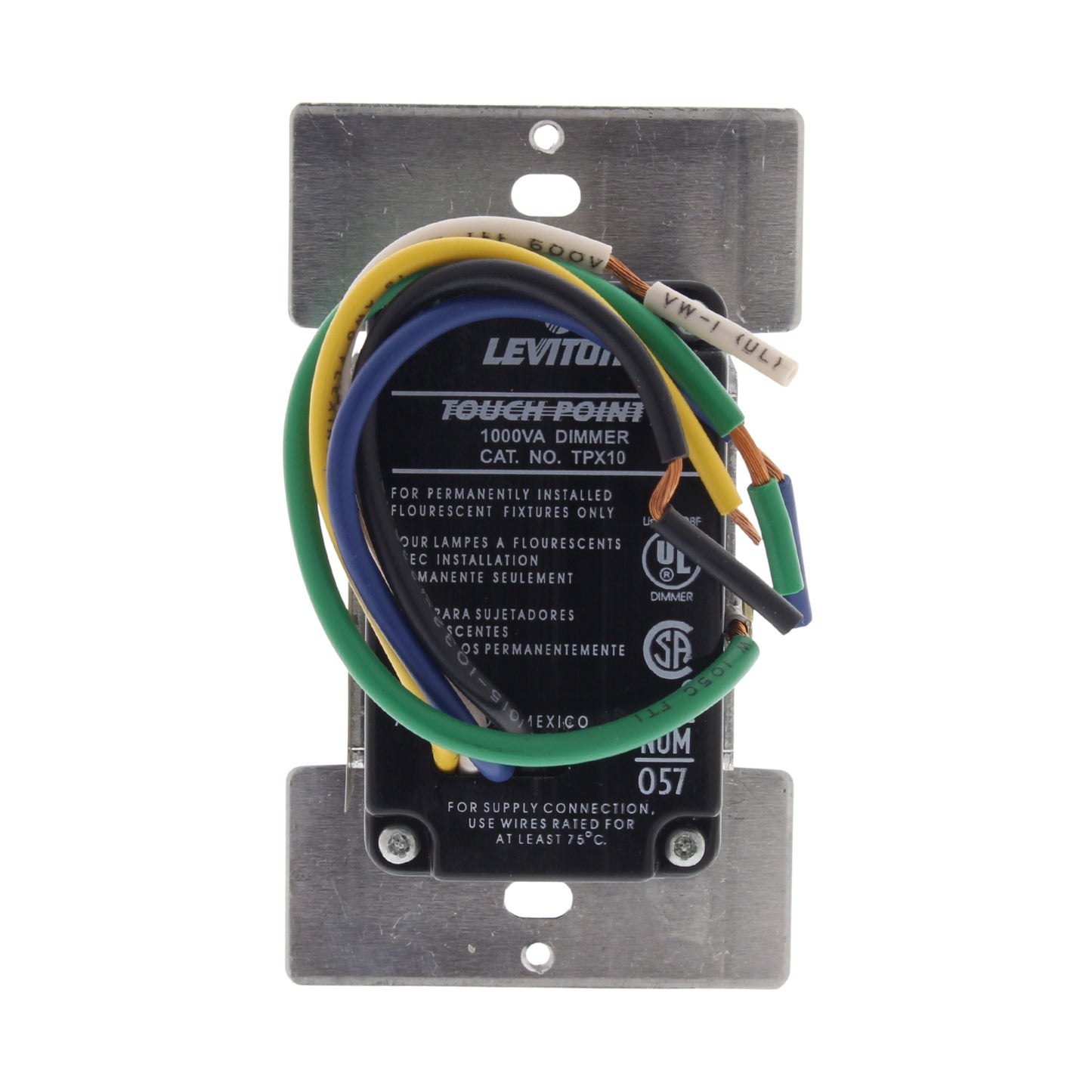 Leviton TPX10-1LE Black Mark 10 Fluorescent Touch Light Dimmer Switch 1000VA