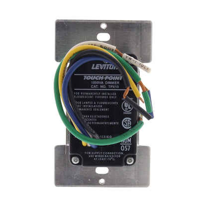 Leviton TPX10-1LE Black Mark 10 Fluorescent Touch Light Dimmer Switch 1000VA