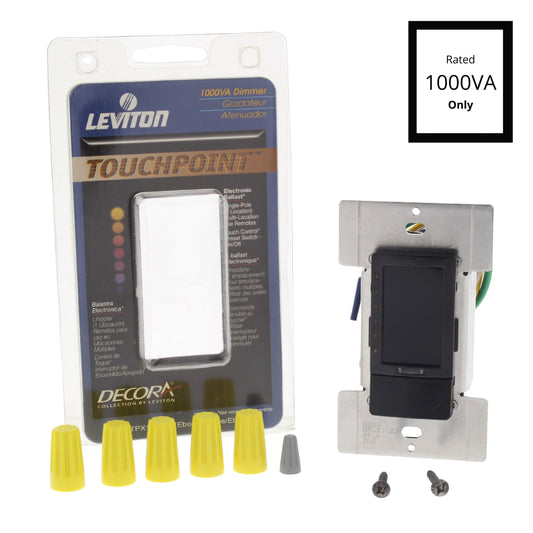 Leviton TPX10-1LE Black Mark 10 Fluorescent Touch Light Dimmer Switch 1000VA