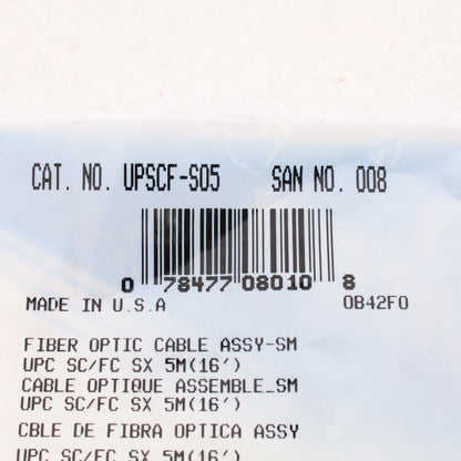 5M Leviton Fiber Optic Single-Mode Simplex Patch Cable Cord SC FC UPC UPSCF-S05