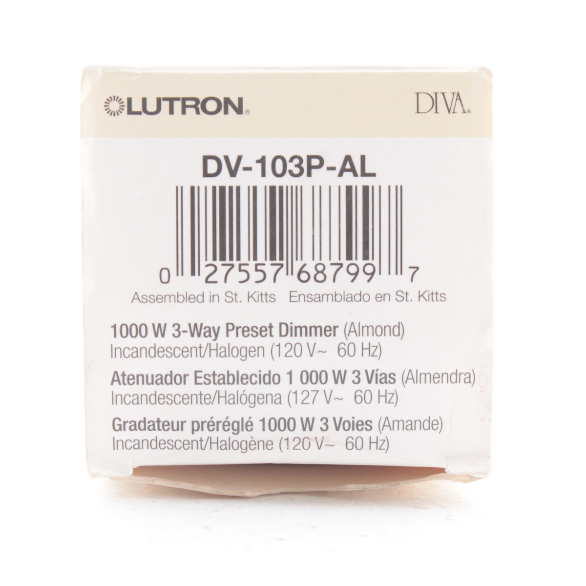 Lutron Almond Mural On/Off Dimmer Rocker Switch Multi-Way 1000W DV-103P-AL