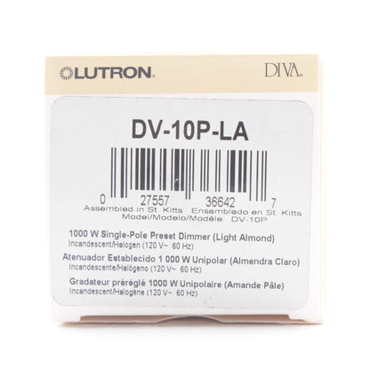 Lutron Light Almond 1-Pole Preset On/Off Dimmer Rocker Switch 1000W DV-10P-LA
