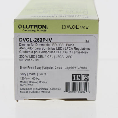 Lutron DVCL-253P-IV Ivory Single Pole 3-Way Dimmer for Dimmable LED CFL Bulbs