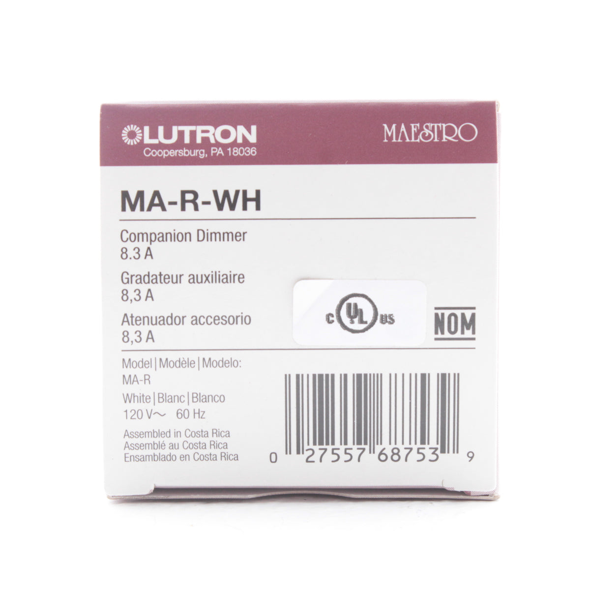 Lutron Maestro White 8.3A Multi-Remote Dimmer Switch Incandescent 120V MA-R-WH