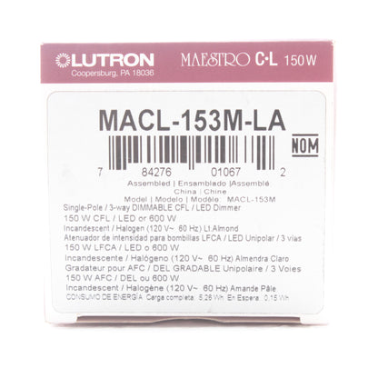 Lutron Light Almond Multi-Location Slide Dimmer Rocker Switch 120V MACL-153M-LA